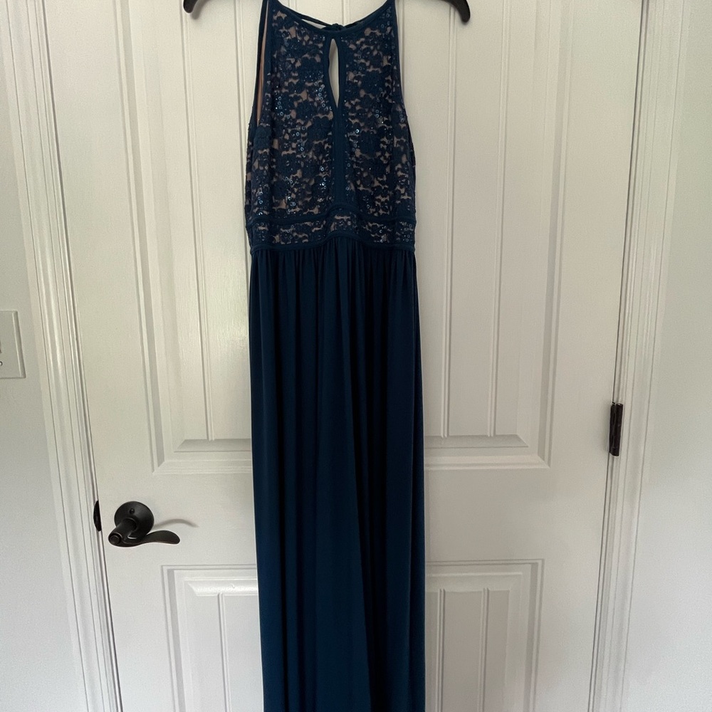 Way Collections Navy Lace Prom Dress